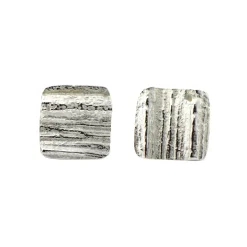 Tomfoolery Silver Square Textured Oak Studs Fashion