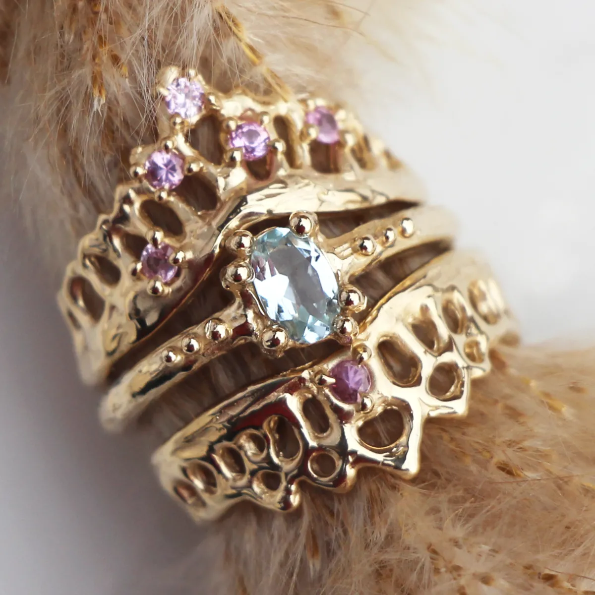 Tomfoolery Single Pink Sapphire Mermaid Crown Ring Hot
