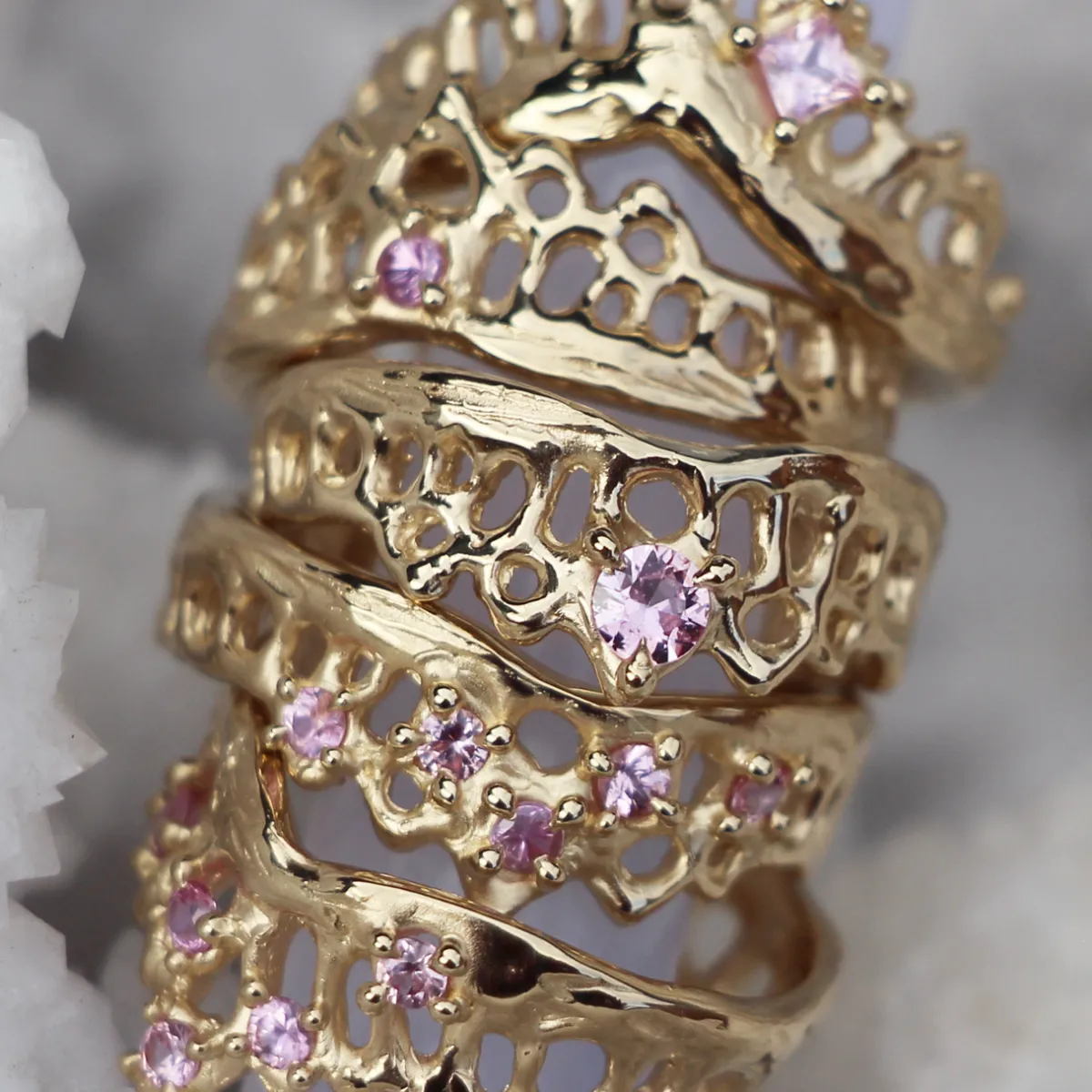 Tomfoolery Single Pink Sapphire Mermaid Crown Ring Hot