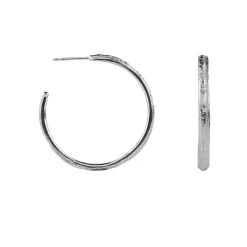 Tomfoolery Skinny Lined Oak Hoops in Silver Online