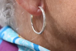 Tomfoolery Skinny Lined Oak Hoops in Silver Online