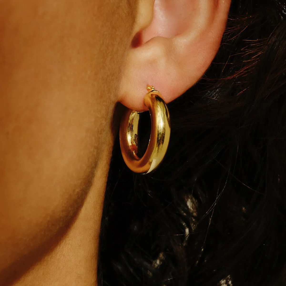 Tomfoolery Small Chunky Tube Gold Plated Silver Hoop 21mm Discount