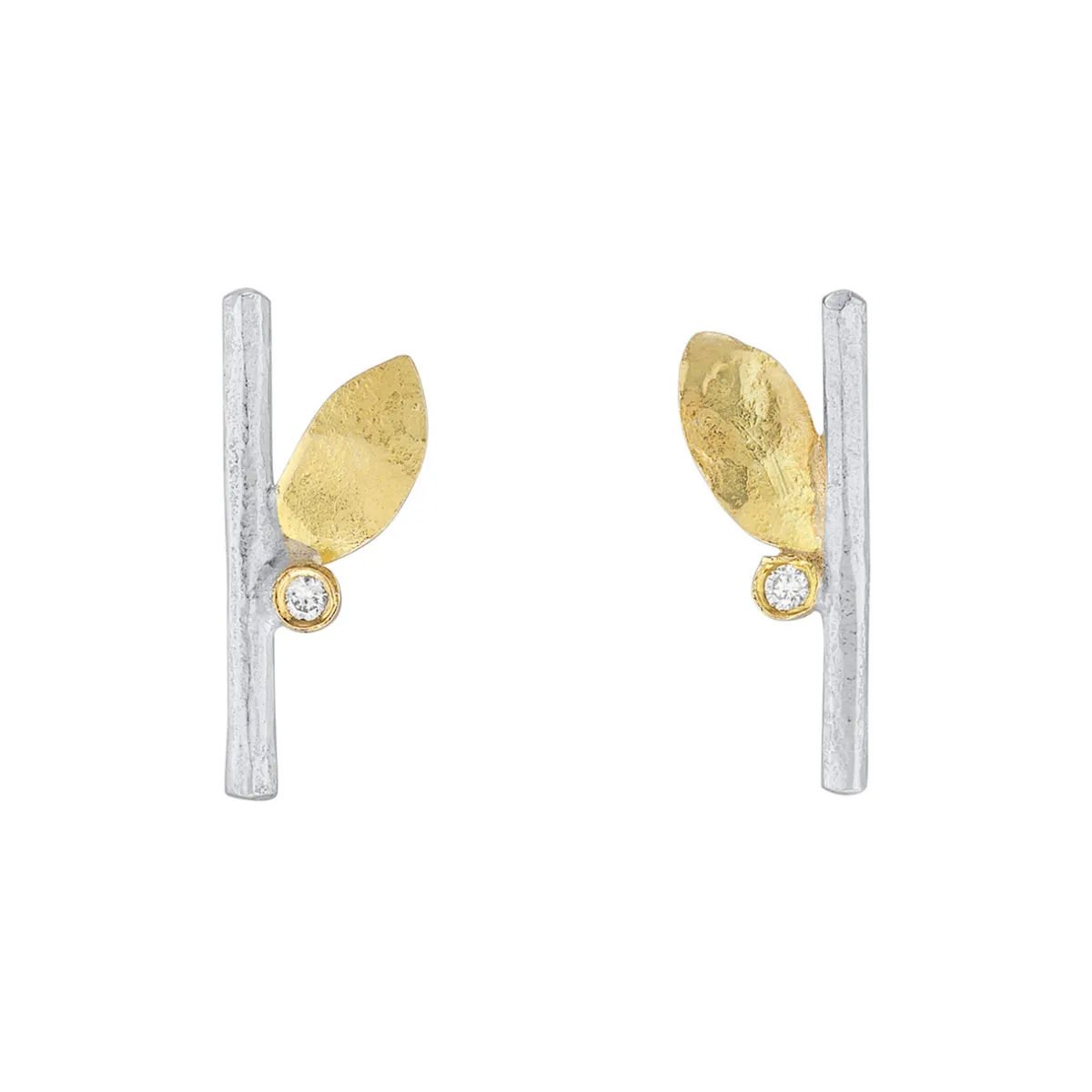 Tomfoolery Small Silver & Gold Leaf Studs with Diamonds Best