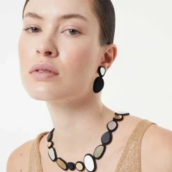 Tomfoolery Small Stone Necklace Silver, Black & Gold Outlet