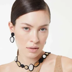 Tomfoolery Small Stone Necklace Silver, Black & Gold Outlet