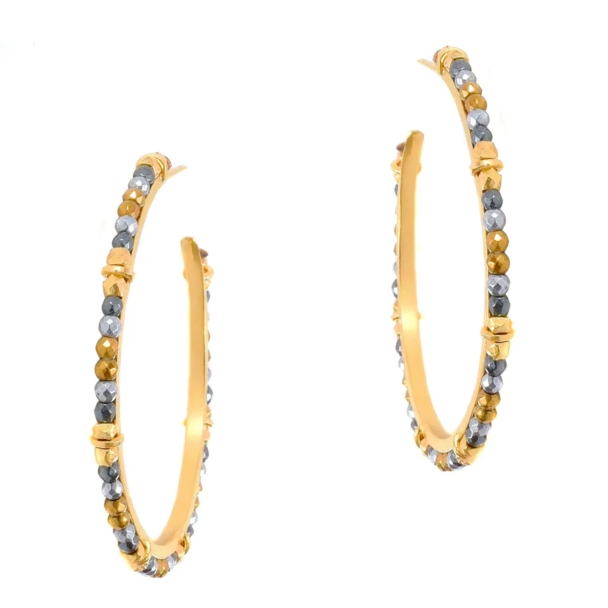 Tomfoolery Smarties Gold Plated Beaded Hoops with Hematite Outlet