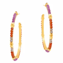Tomfoolery Smarties Gold Plated Beaded Hoops with Ruby, Carnelian & Labradorite Discount