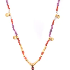 Tomfoolery Smarties Gold Plated Beaded Necklace with Ruby, Carnelian & Labradorite Clearance