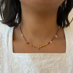 Tomfoolery Smarties Gold Plated Beaded Necklace with Ruby, Carnelian & Labradorite Clearance