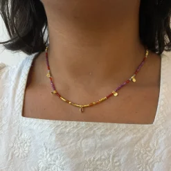 Tomfoolery Smarties Gold Plated Beaded Necklace with Ruby, Carnelian & Labradorite Clearance