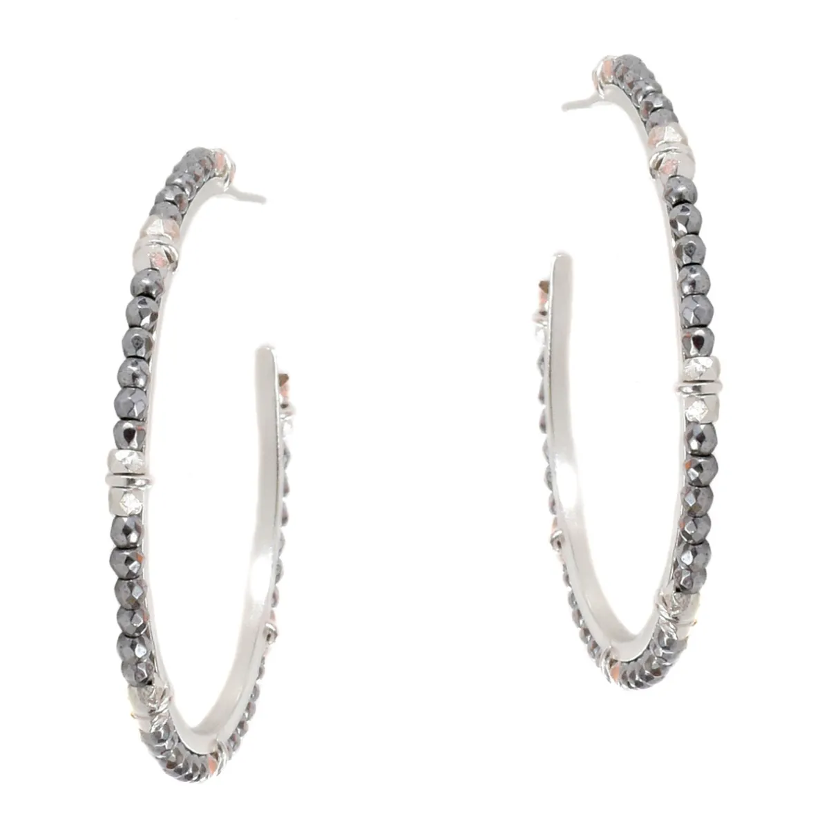 Tomfoolery Smarties Silver Beaded Hoops with Hematite Clearance