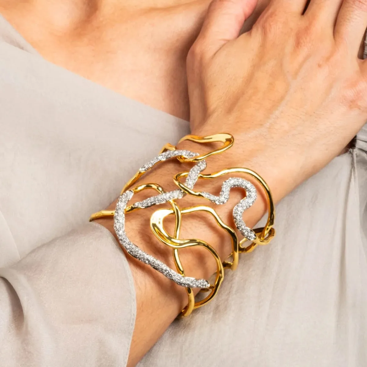 Tomfoolery Solanales Gold Crystal Intertwined Cuff Bracelet Best