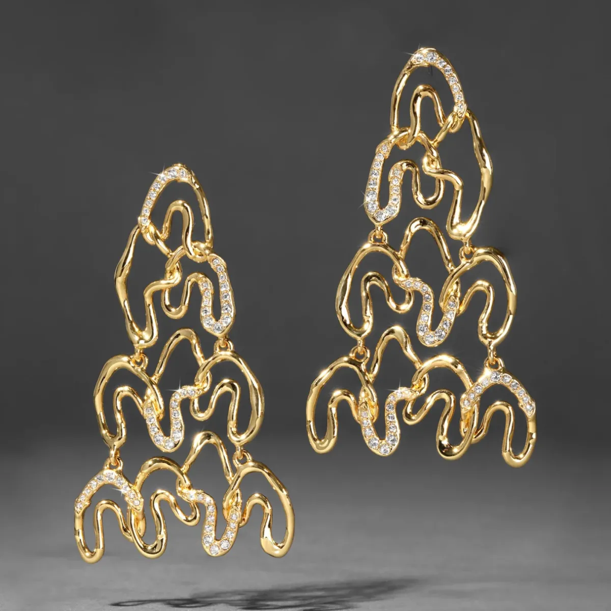 Tomfoolery Solanales Gold Crystal Large Chandelier Earrings Discount