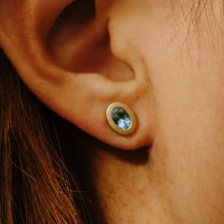 Tomfoolery SOLO Bezel Set Aquamarine Studs New