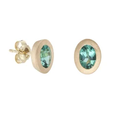 Tomfoolery SOLO Bezel Set Green Tourmaline Studs New