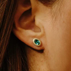Tomfoolery SOLO Bezel Set Green Tourmaline Studs New