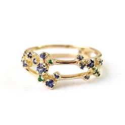 Tomfoolery Sparkler Double Band Ring with Blue Sapphire + Emerald Clearance
