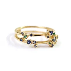 Tomfoolery Sparkler Double Band Ring with Blue Sapphire + Emerald Clearance