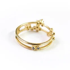 Tomfoolery Sparkler Double Band Ring with Blue Sapphire + Emerald Clearance