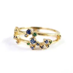 Tomfoolery Sparkler Double Band Ring with Blue Sapphire + Emerald Clearance