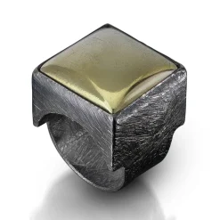 Tomfoolery Square Pyrite & Oxidised Silver Statement Ring Discount