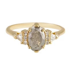 Tomfoolery Stardust Bea 14ct Yellow Gold Oval Grey & White Diamond Ring Fashion