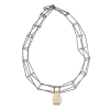 Tomfoolery Steel & Gold Multi Row Rutilated Quartz Necklace New
