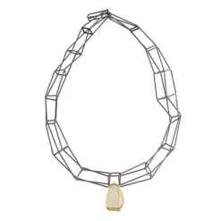Tomfoolery Steel & Gold Multi Row Rutilated Quartz Necklace New