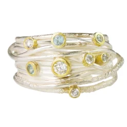 Tomfoolery Sterling Silver, Aquamarine & Diamond Wrap Ring Hot