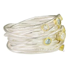 Tomfoolery Sterling Silver, Aquamarine & Diamond Wrap Ring Hot