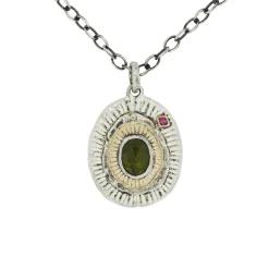 Tomfoolery Sterling Silver Green Tourmaline & Ruby Necklace New