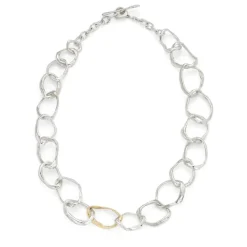 Tomfoolery Stone Drawing Necklace Silver with Gold Link Best