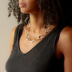 Tomfoolery Stone Drawing Necklace Silver with Gold Link Best