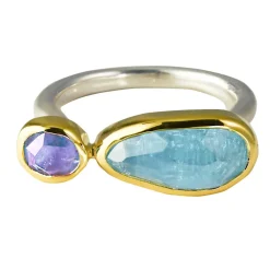 Tomfoolery Tanzanite & Aquamarine Two Stone Ring Discount