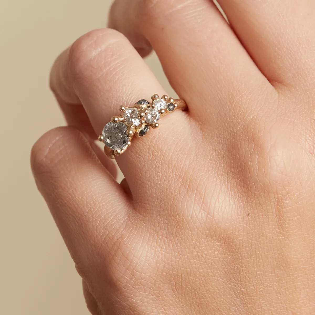 Tomfoolery Tapering Grey Diamond Cluster Ring New