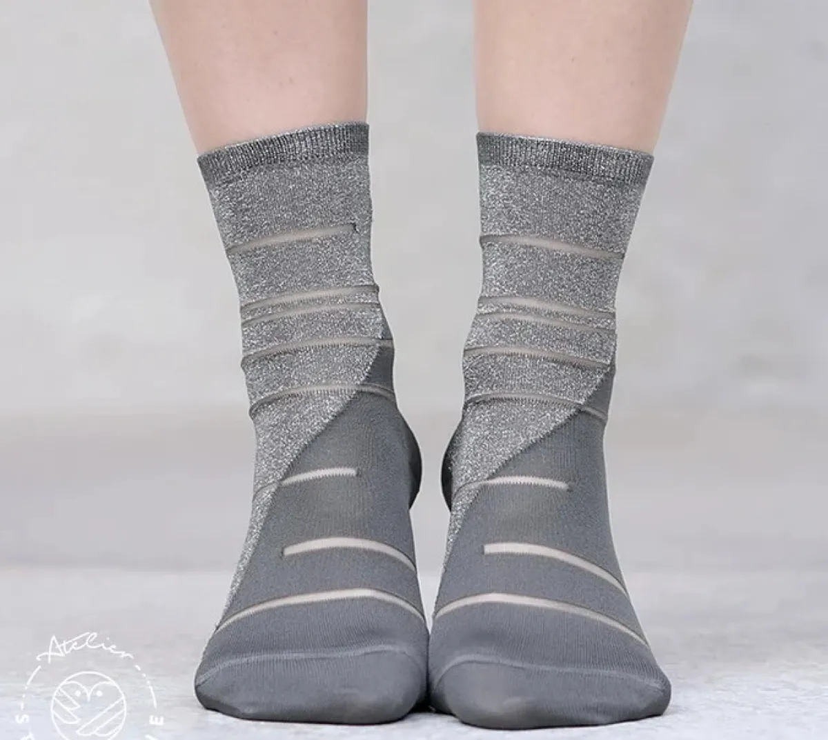 Tomfoolery Tate Modern Silver Metallic and Grey Transparent Socks Fashion