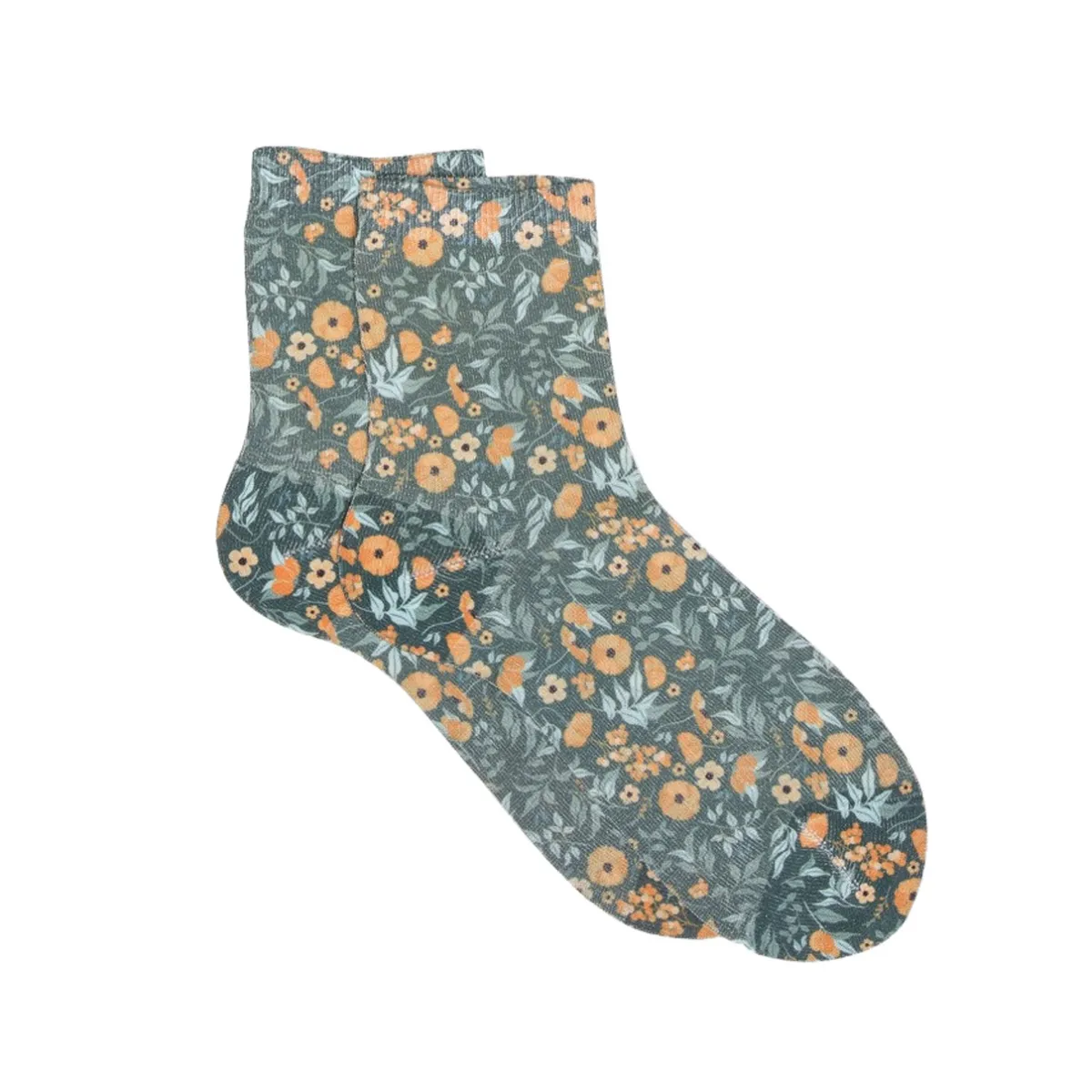 Tomfoolery Teal and Orange Floral Socks Clearance