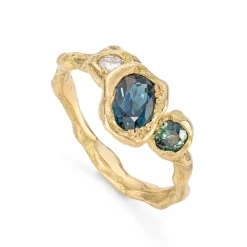 Tomfoolery Teal Bay Sapphire Adakite West Ring Fashion