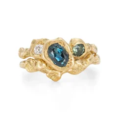 Tomfoolery Teal Bay Sapphire Adakite West Ring Fashion