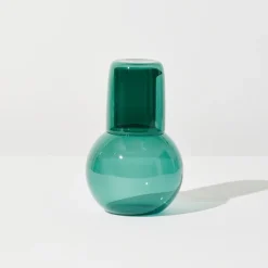 Tomfoolery Teal Glass Belly Carafe + Cup Set Online