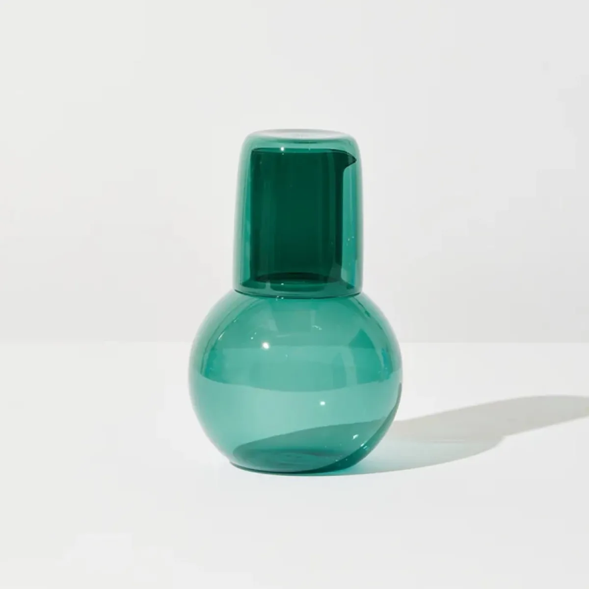 Tomfoolery Teal Glass Belly Carafe + Cup Set Online