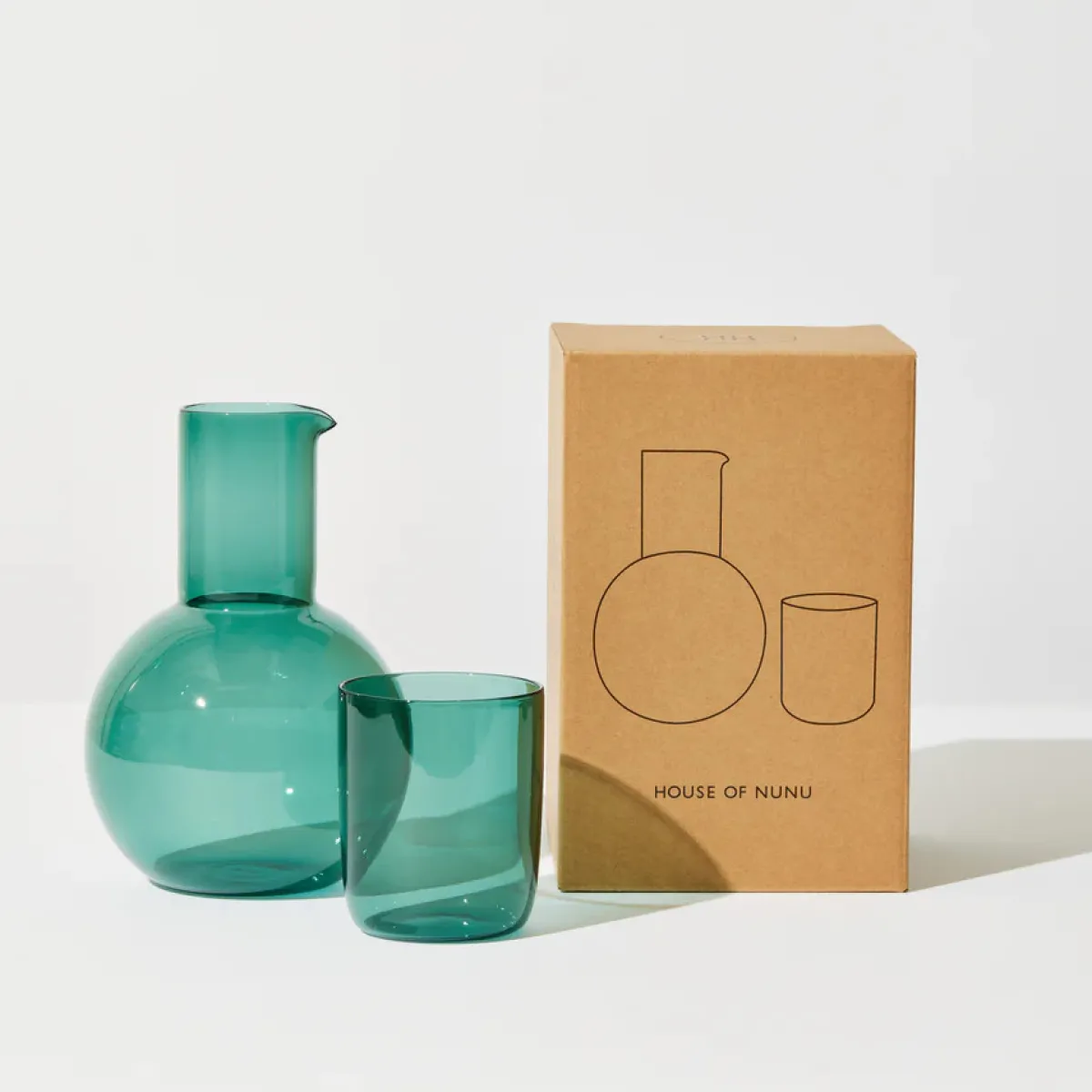 Tomfoolery Teal Glass Belly Carafe + Cup Set Online