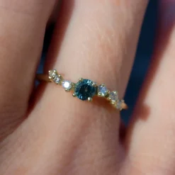 Tomfoolery Teal Sapphire & Diamond Namika Ring Discount