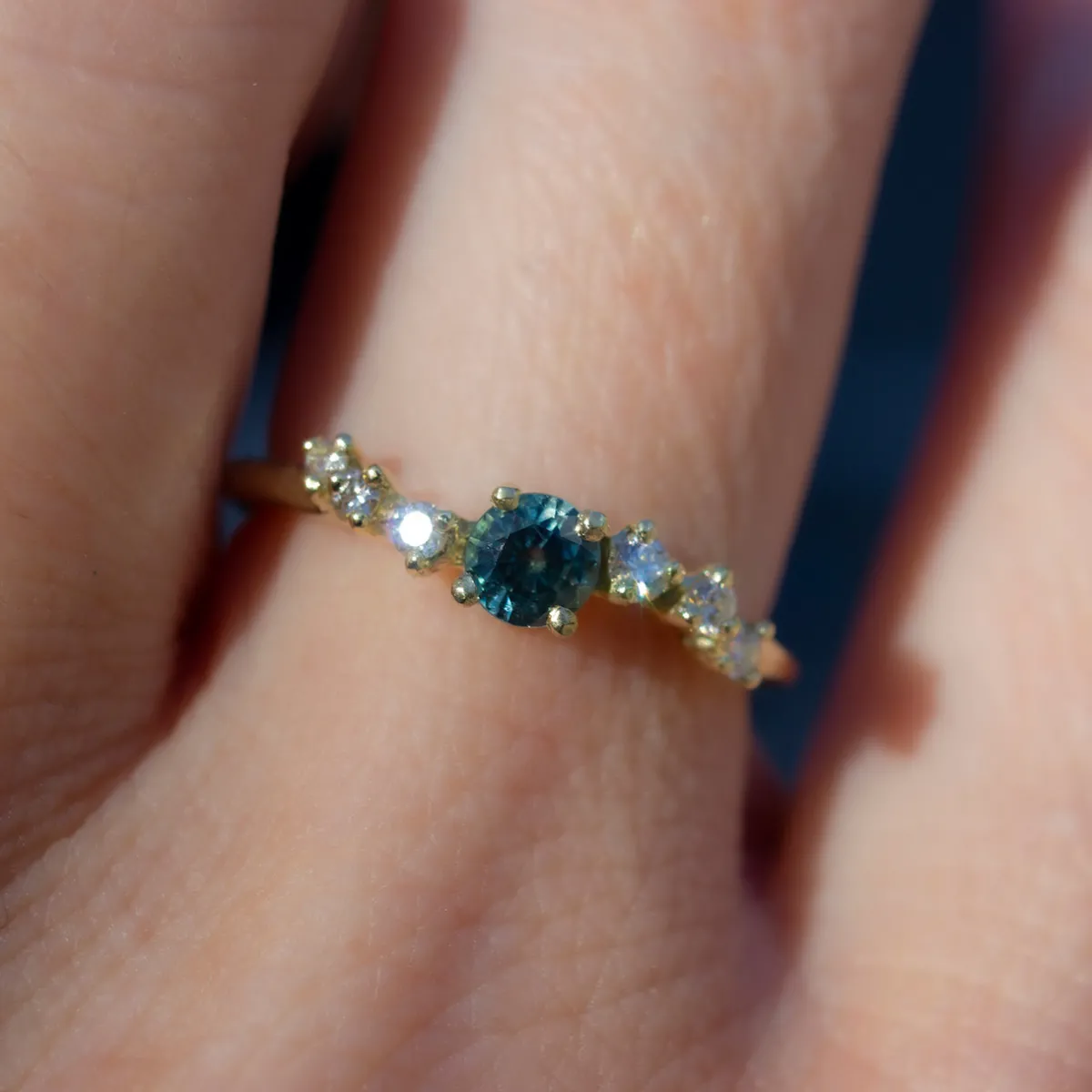 Tomfoolery Teal Sapphire & Diamond Namika Ring Discount