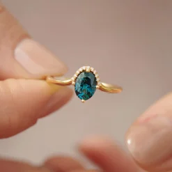 Tomfoolery Teal Sapphire & Pave Diamond Engagement Ring Discount