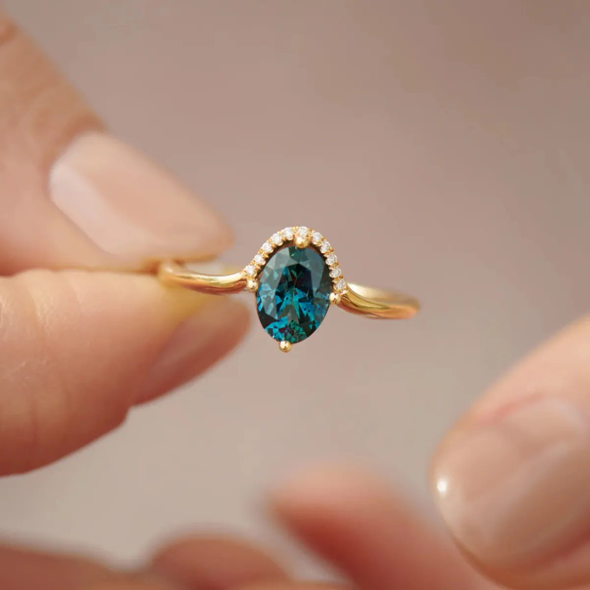 Tomfoolery Teal Sapphire & Pave Diamond Engagement Ring Discount