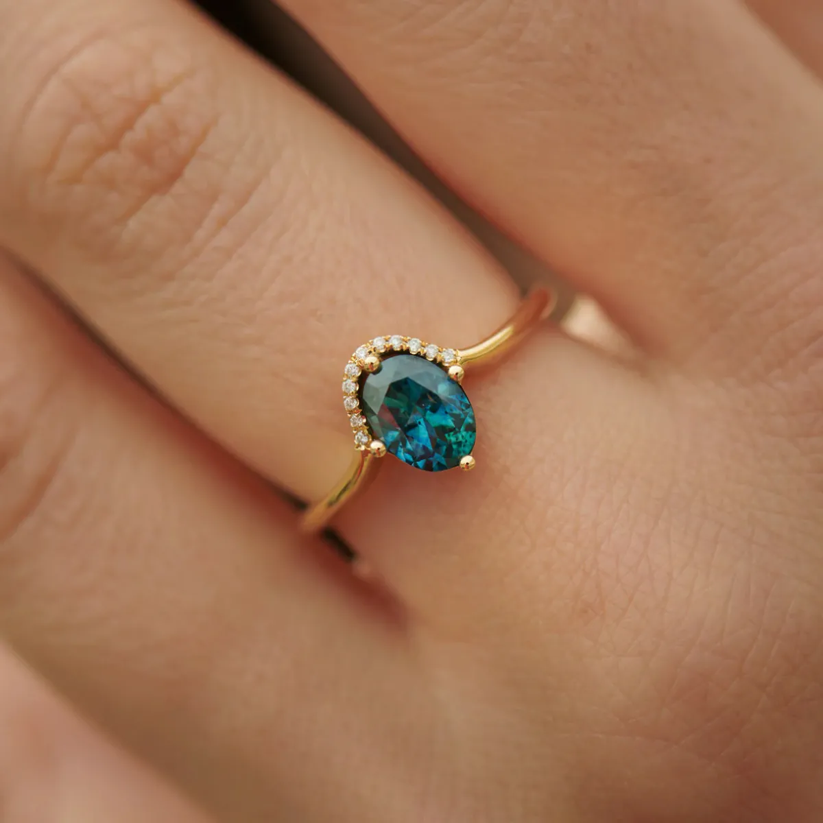 Tomfoolery Teal Sapphire & Pave Diamond Engagement Ring Discount