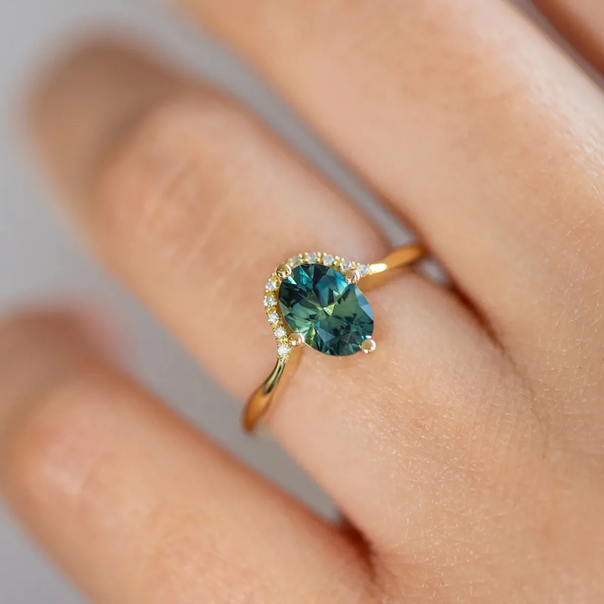 Tomfoolery Teal Sapphire & Pave Diamond Engagement Ring Discount