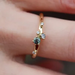 Tomfoolery Teal Sapphire and Salt & Pepper Antheia Ring Fashion
