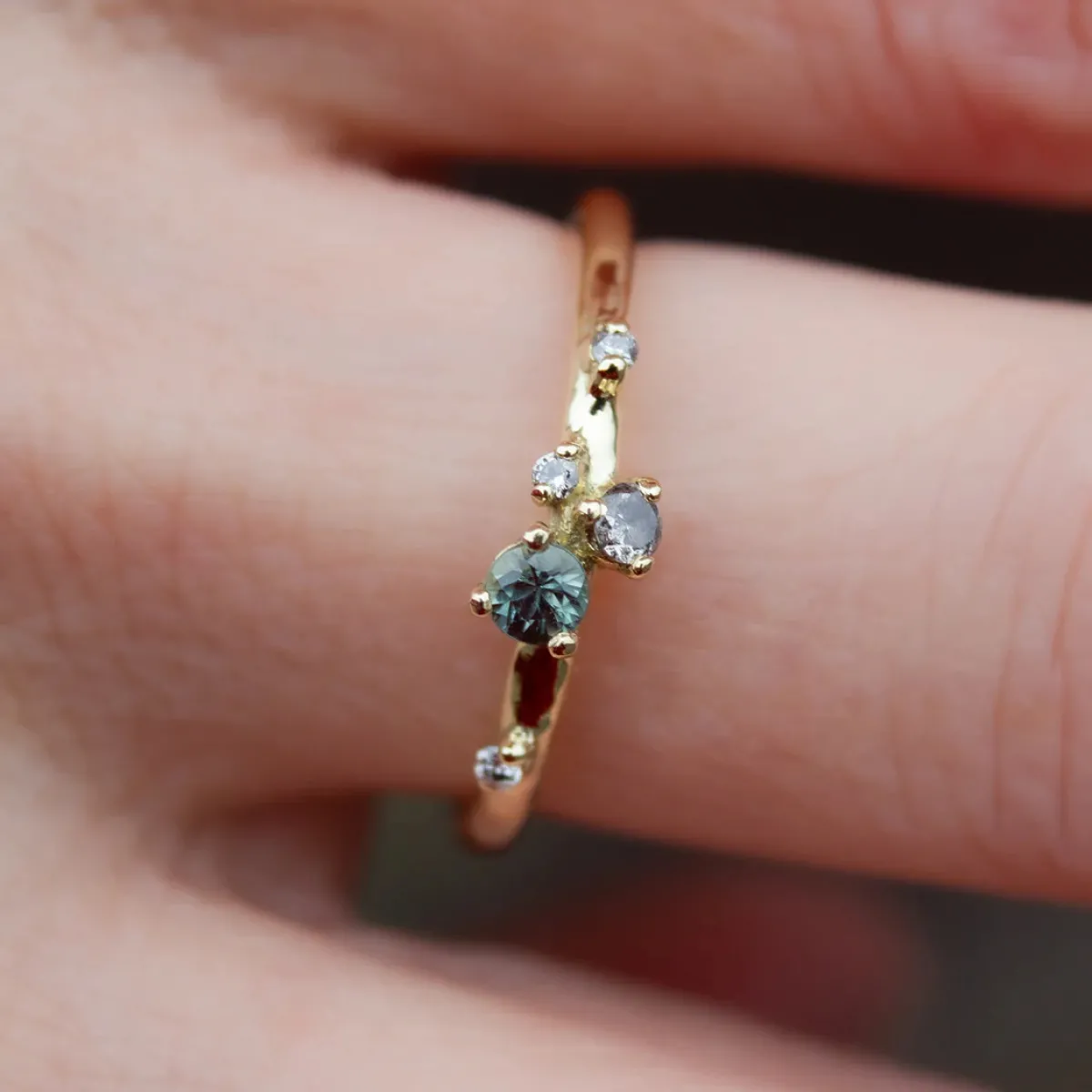 Tomfoolery Teal Sapphire and Salt & Pepper Antheia Ring Fashion